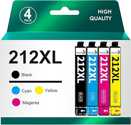 Churler Cartucho de tinta remanufacturado 212XL de repuesto para Epson 212 Ink 212 XL T212 para usar con impresoras XP-4100 XP-4105 WF-2830 WF-2850