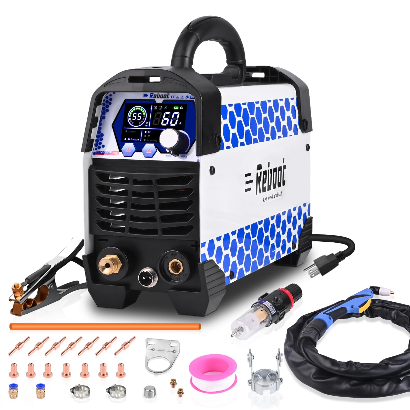 Reboot Taglierina al plasma 60Amps Tocca 240V IGBT Arc Inverter Digital Plasma Cutter, 1/2 pollici taglio pulito, aggiornamento CUT60 Plasma Cutter macchina
