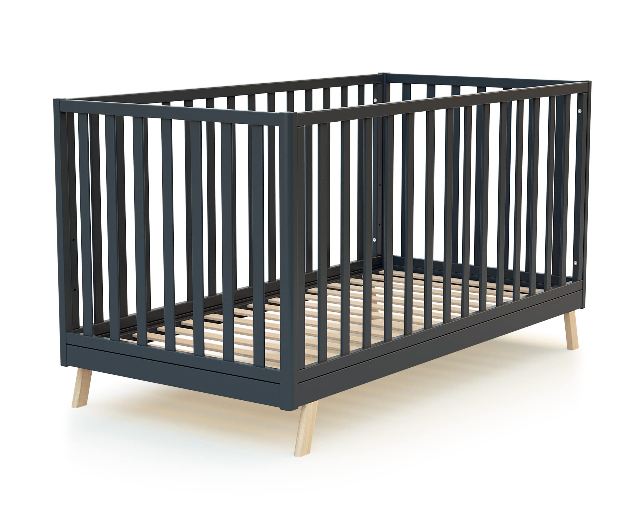 AT4 - Lit cabane bébé évolutif en bois CONFORT Gris Graphite et Hêtre Verni 70 x 140 cm|146 x 74,5 x 162,5 cm | Lit transformable junior | Sommier réglable 3 hauteurs | 100% hêtre massif