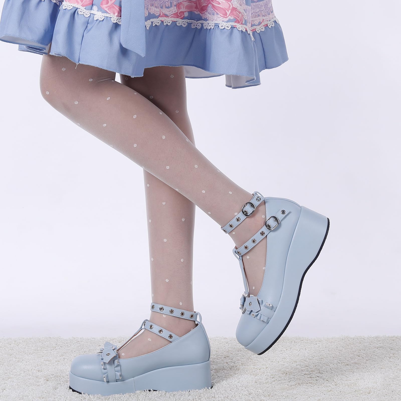 BYOMIGY Mary Jane Shoes Women Goth Platform Heels Chunky Heel Pumps with Ankle Strap Wedge Heels for Women: 10 A4-blue#1