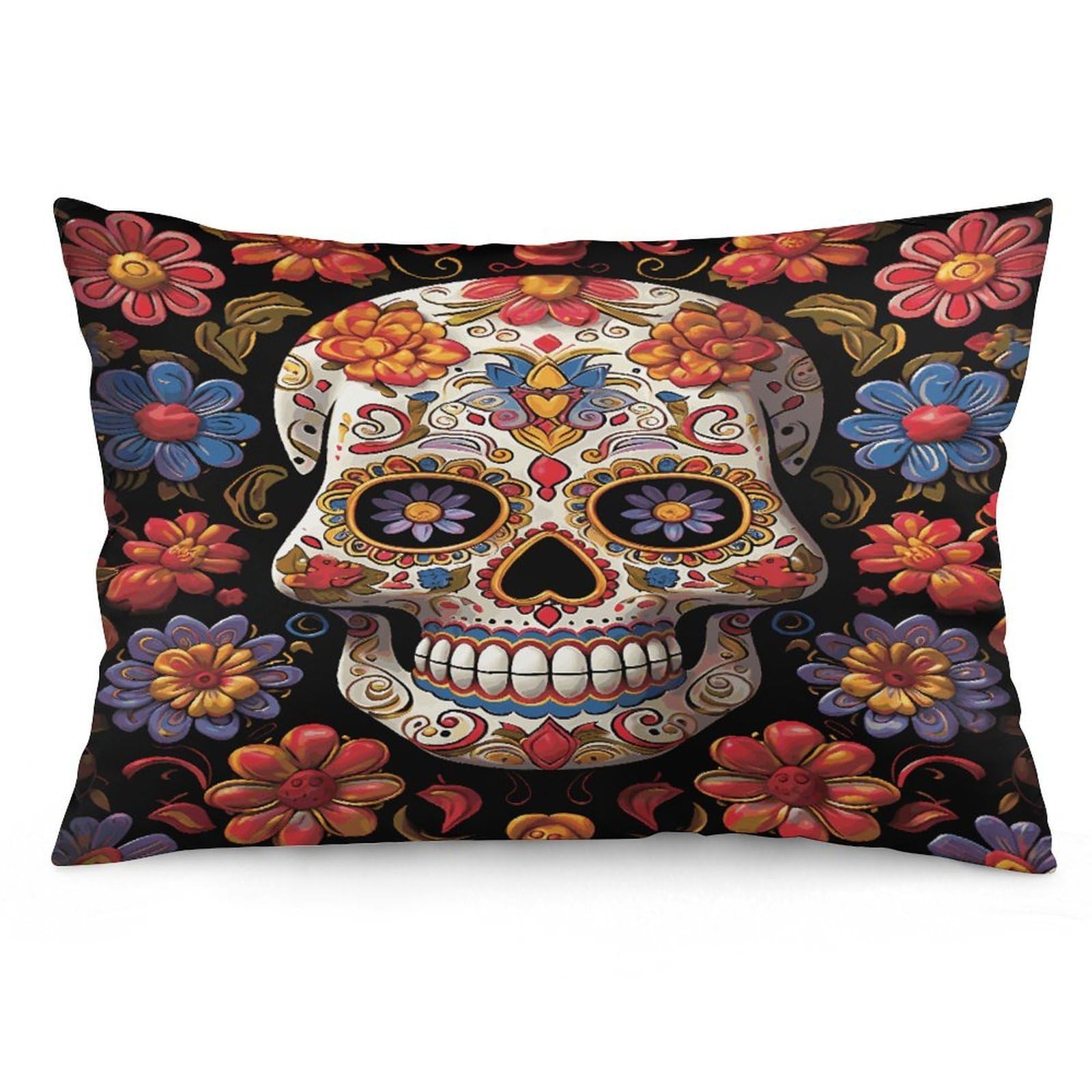 Sugar Skulls Throw Pillow Covers with Silent Zipper Polyester Pillow Protectors Removable Pillow Cases Soft Pillowcase Cozy Pillow Sham Cushion Cover for Sofa Car Bed 20"x30"