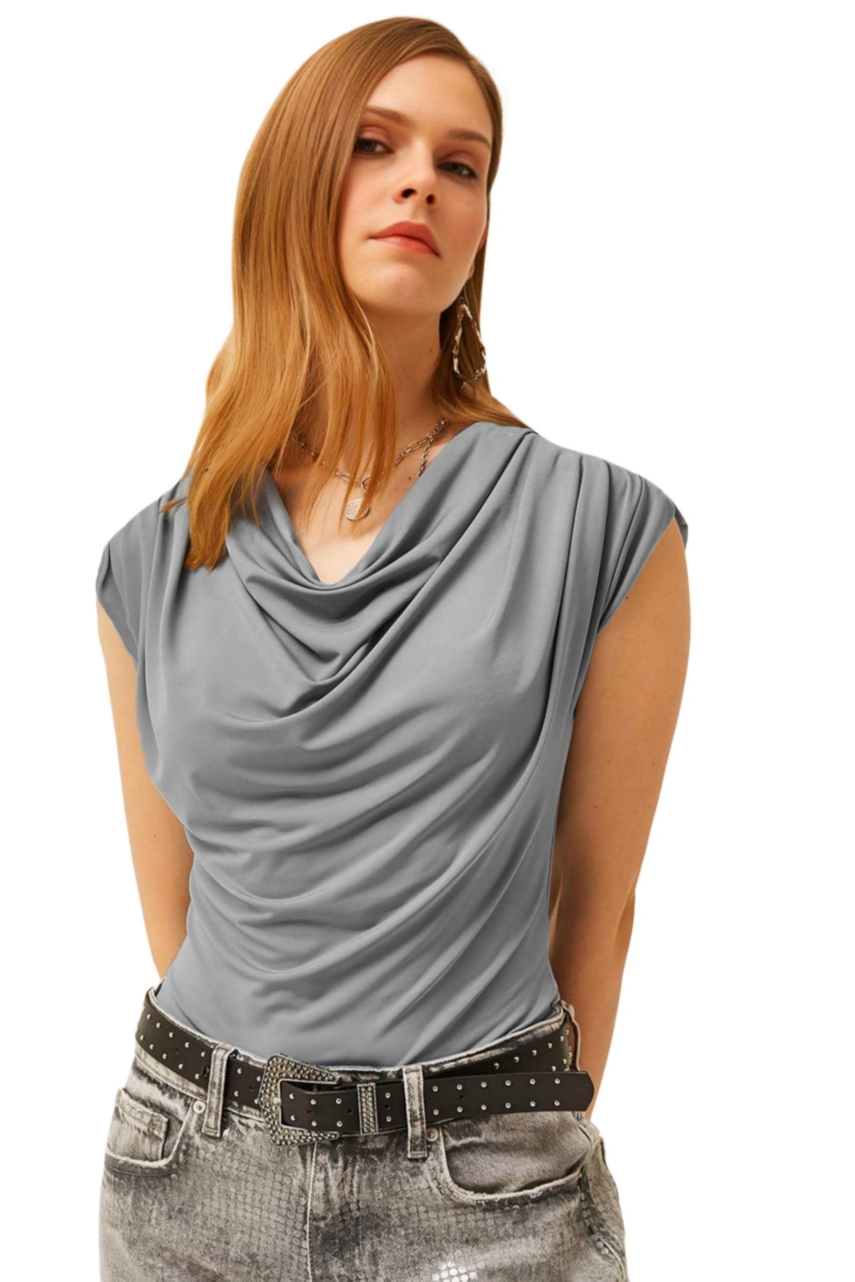SIGHTBOMB SKIMS Ultra Soft Afford LUX Edition Draped Cowl Neck FRONTFLOW Gathered Ruched SOFTLINE Sleeveless TOP for Women-image-7