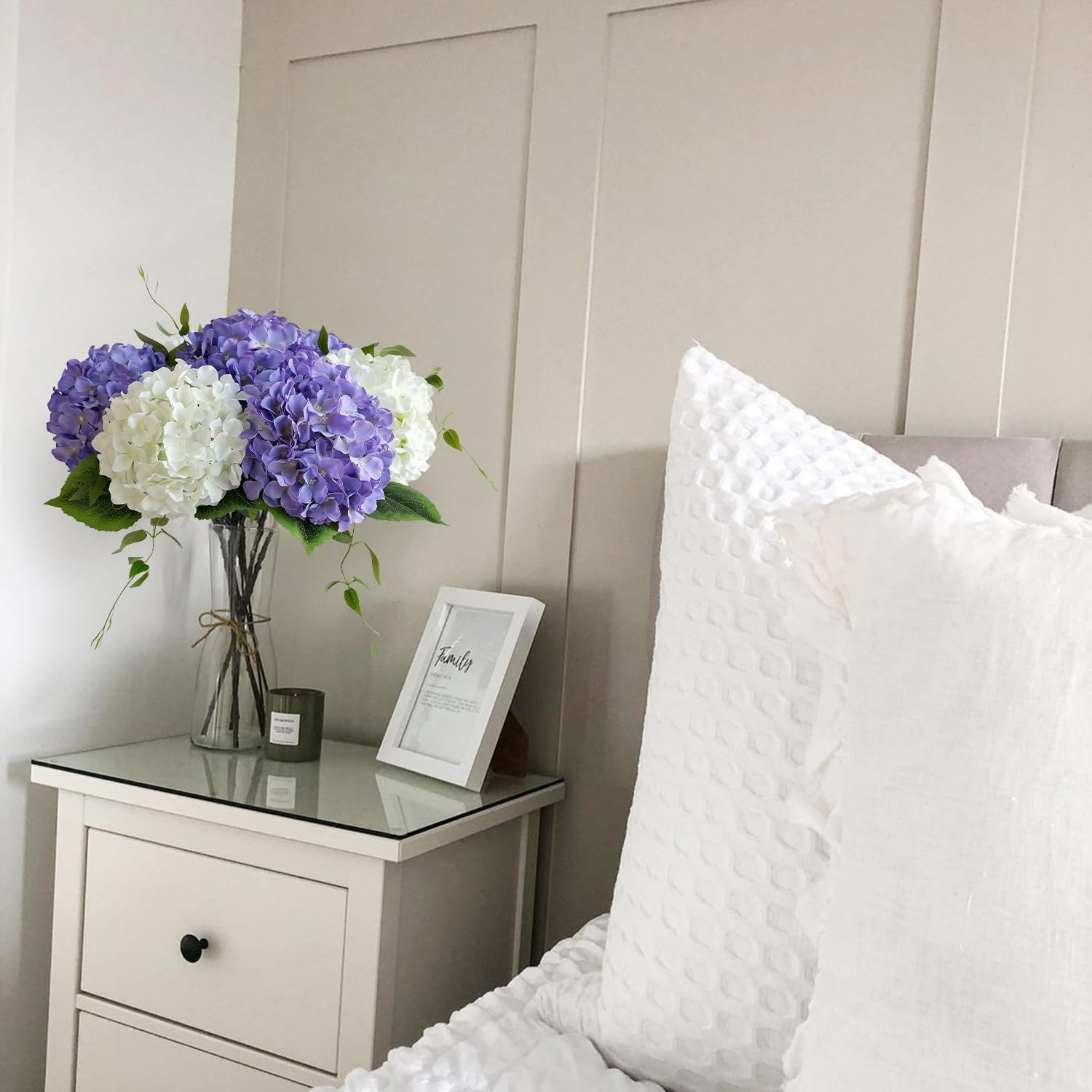 5Pcs Puple Artificial Silk Hydrangea Flowers, 20Inch Large Lifelike Faux Hydrangea with Stems Bouquet for Home Table Centerpieces Wedding Baby Shower Garden Party Decoration - Image 7