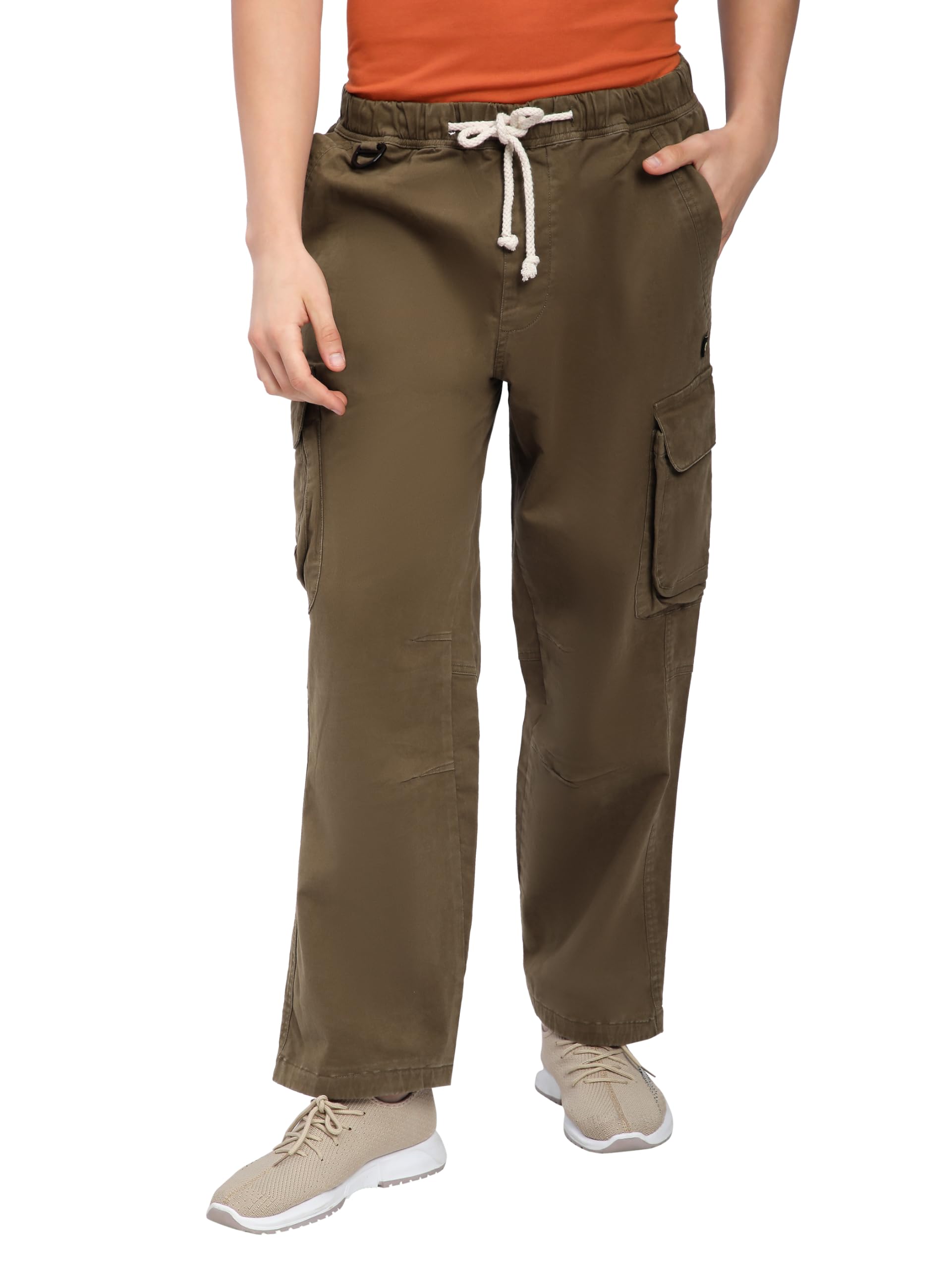 Cotton Blend Multi Pocketed Utility Cargo Pants for Men | Baggy Fit | 5 Spacious Pockets | Plain Smooth Texture | Cargo Trousers for Men-image-36
