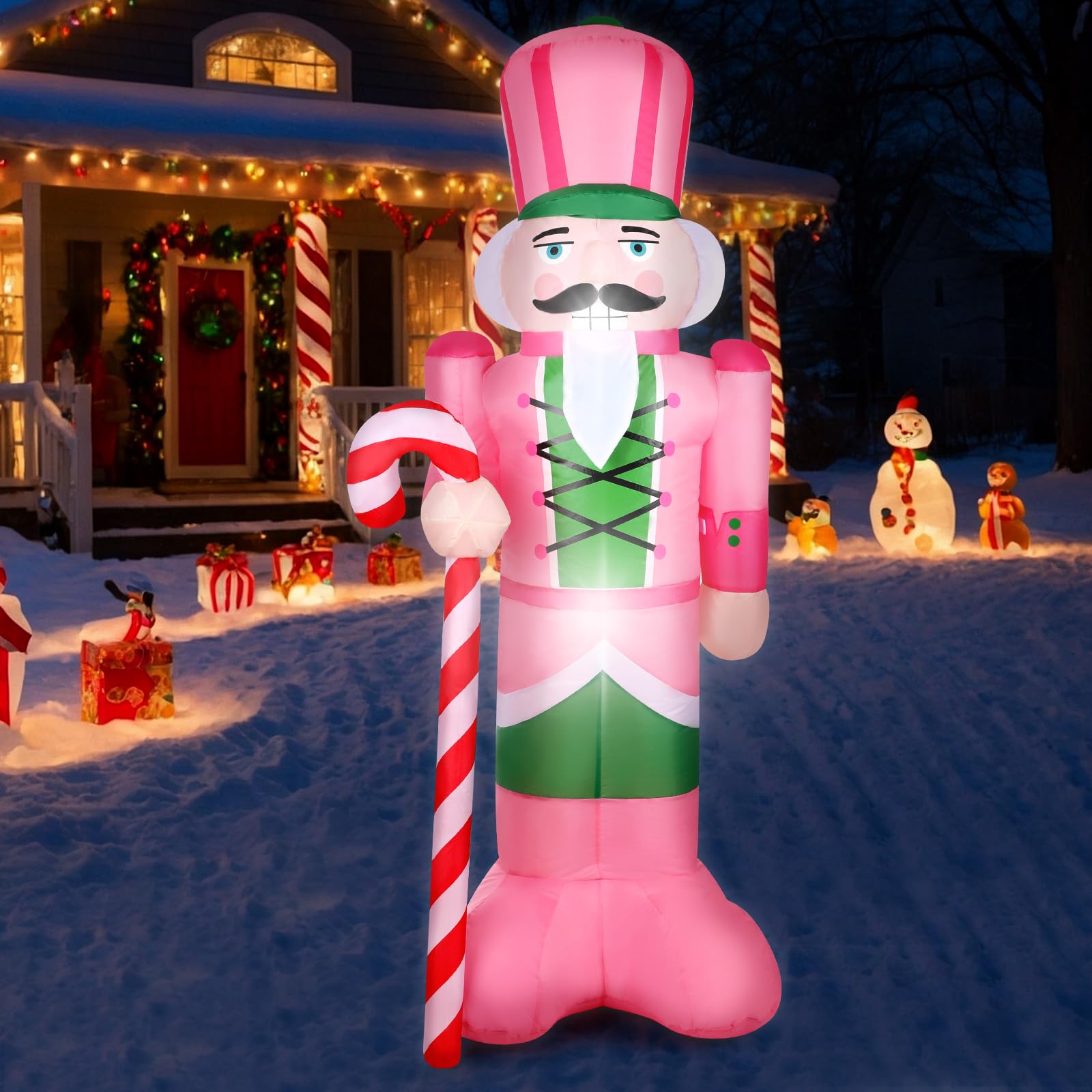 Kitticcino 5.6FT Inflatable Outdoor Decorations Blow Up Pink Christmas Tree with Santa Star Colorful Candy Built-in LED Lights Xmas Yard Garden Lawn Outdoor Indoor Holiday Party Decor: Nutcracker