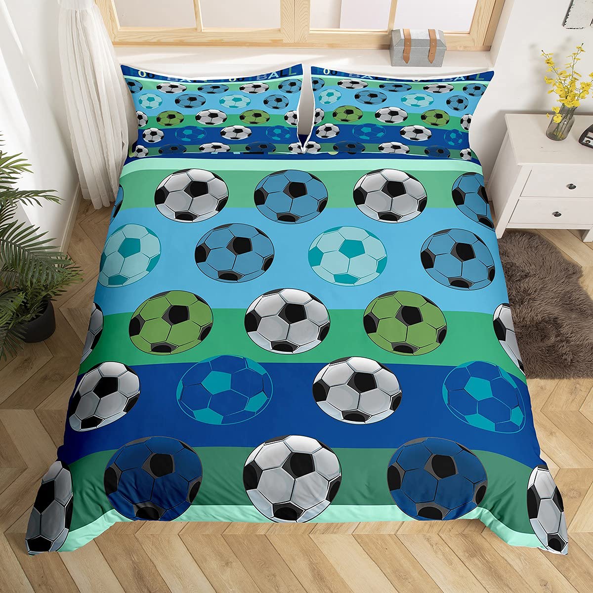 Fußball Bettwäsche-Set 135x200 Cm – 3D-Mikrofaser Mit 1 Bettbezug + 1 Kissen 80x80, Versteckter Reißverschluss