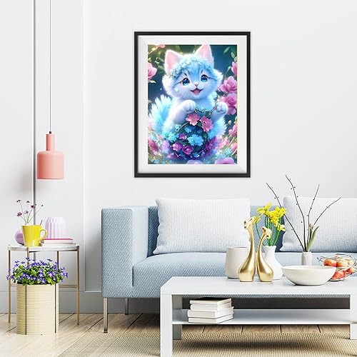 Miniatura 5 de EOBROMD Kits de pintura de diamantes para adultos, 5D DIY azul lindo gato kits de arte de diamantes para niños principiantes, kits de manualidades