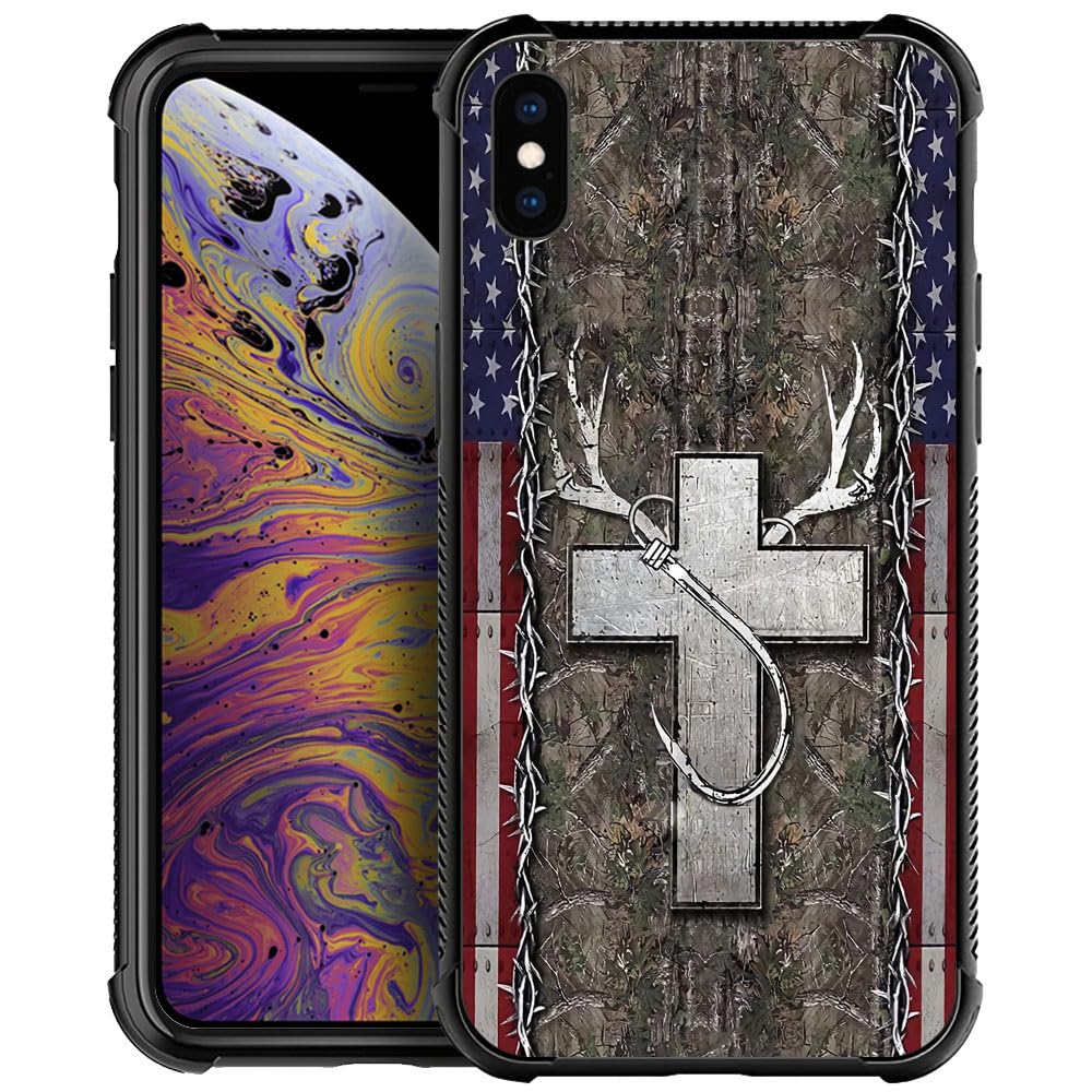 Coque iPhone X drapeau américain en bois et silicone TPU rigide antichoc