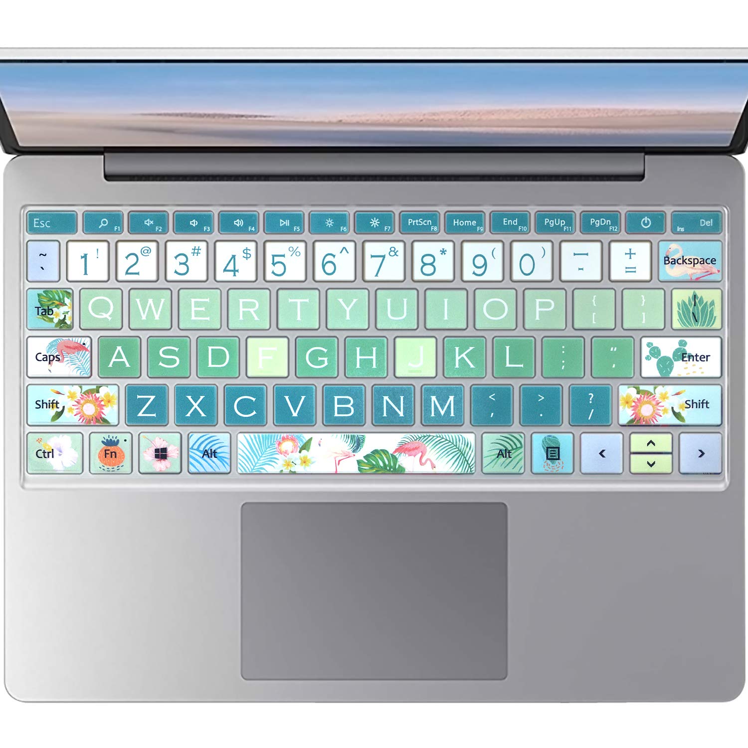 SANFULIN Protective Keyboard Cover Skin for Microsoft Surface Laptop Go 12.4" Touchscreen 2020 Release, Flower and Big Letter Designs, Flamingo