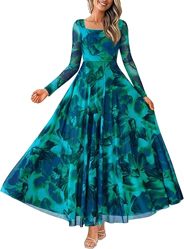 BTFBM Women Maxi Dress Fall 2025 Fashion Elegant Long Sleeve Square Neck Floral Print Party Club Wedding Guest Dresses