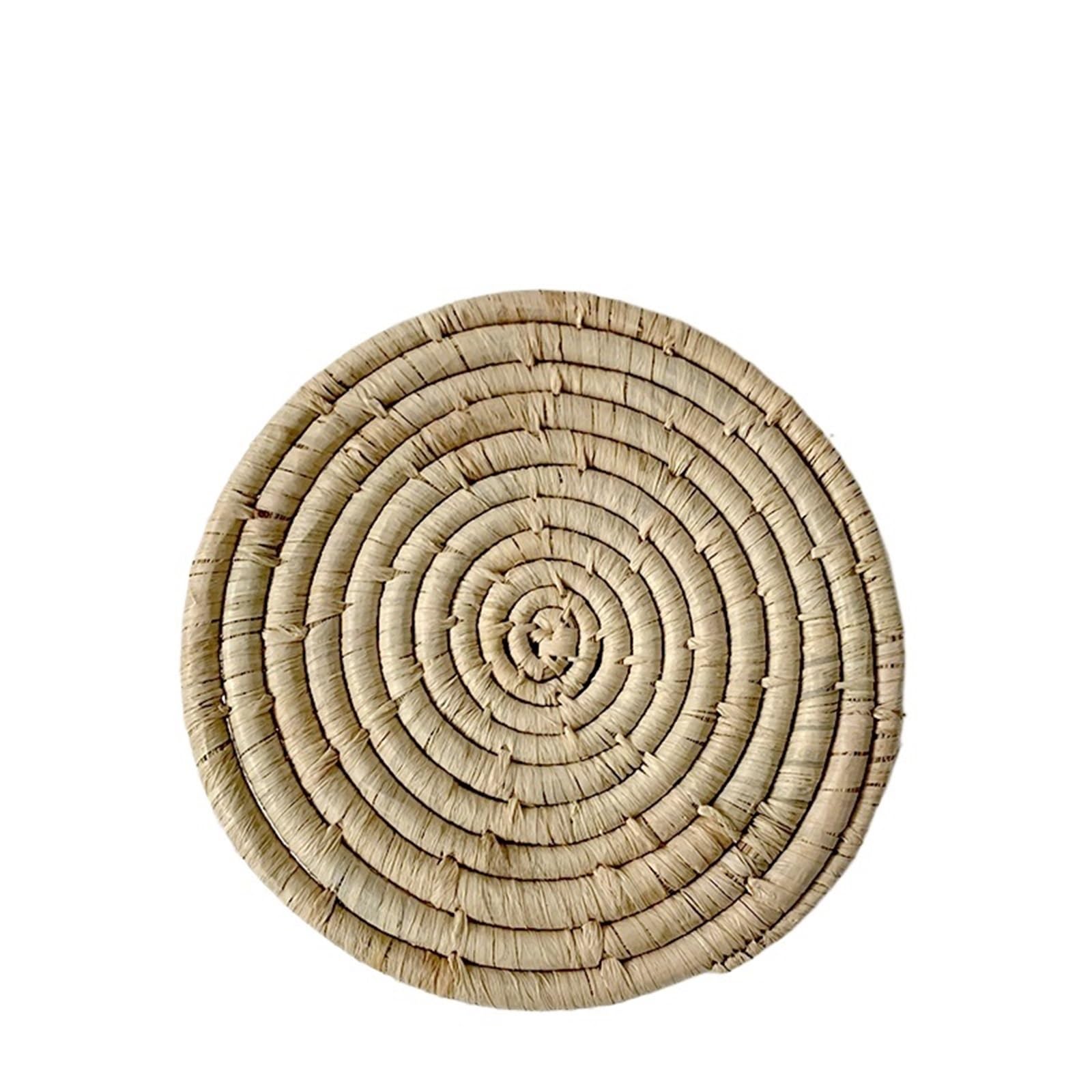 Platos Decorativos de Ratán para Decoraciones de Pared Decoración de Pared de Sala de Estar de Paja Tejida Redonda(38cm)