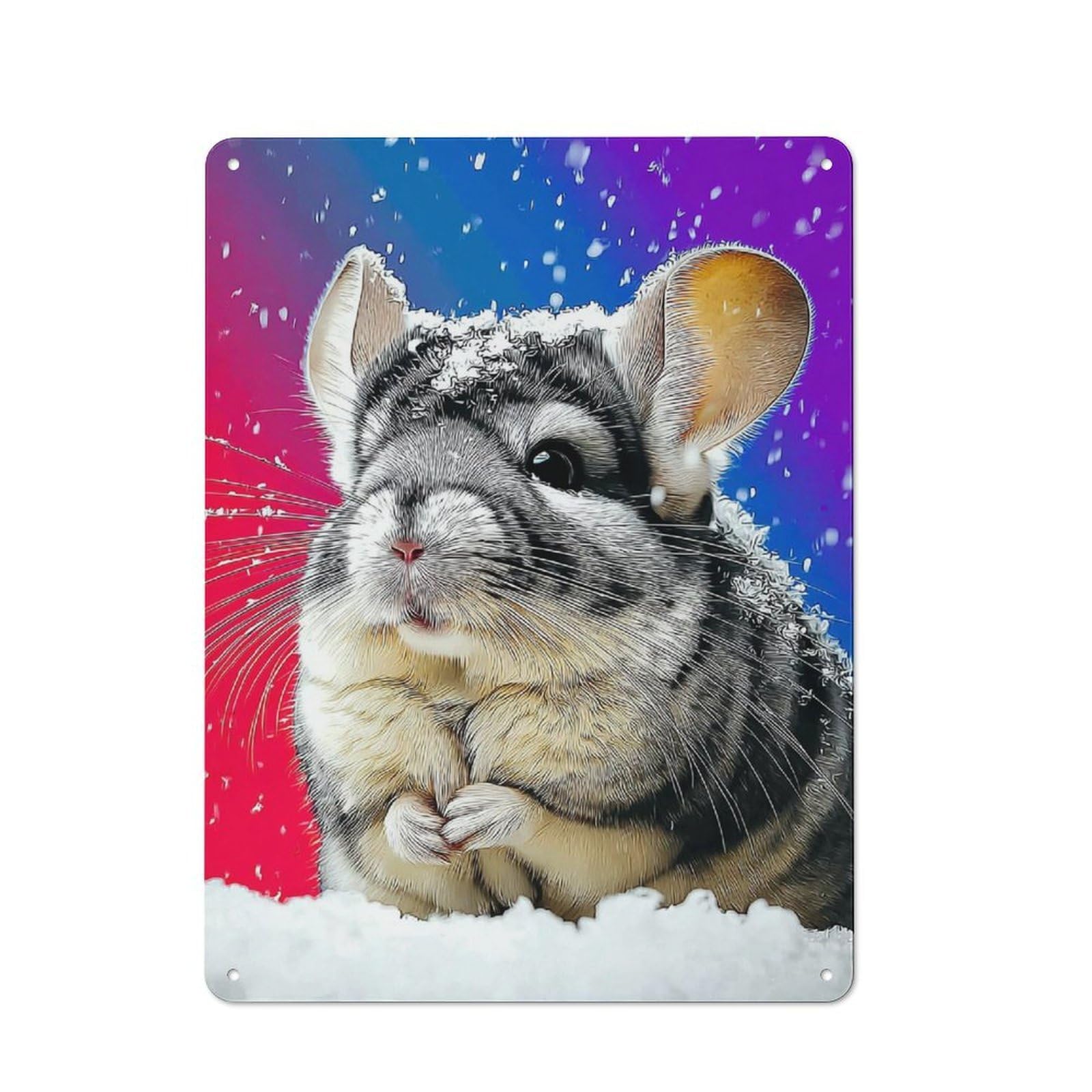 Junmoney Chinchilla In Winter Wonderland -2 Vintage Metal Plaque 40X30cm, Diner Style Decor For Coffee Bar, Kitchen, Bistro Or Tea Corner
