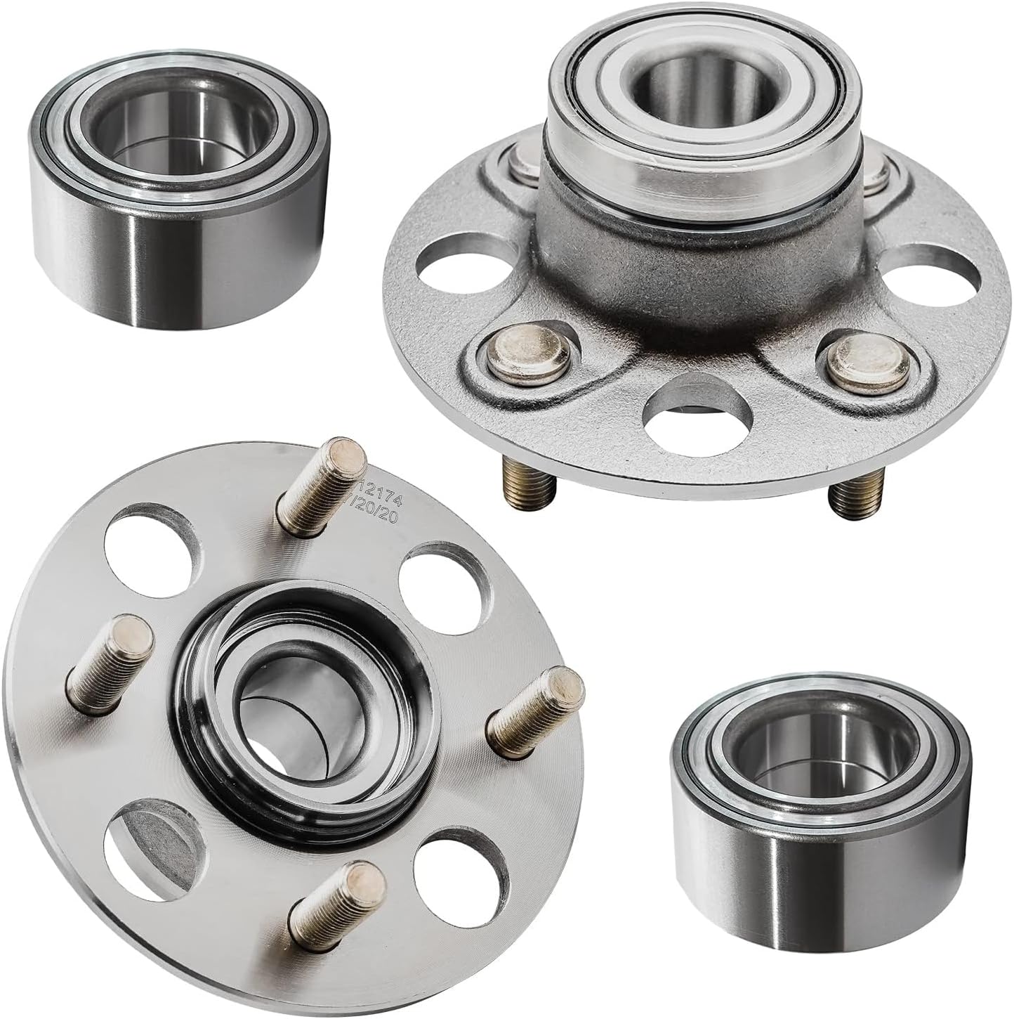 Detroit Axle - 4pc Front Wheel Bearing and Rear Wheel Bearing Hub Assembly for 2001-2005 Honda Civic DX GX HX LX 4 Lugs Non-ABS