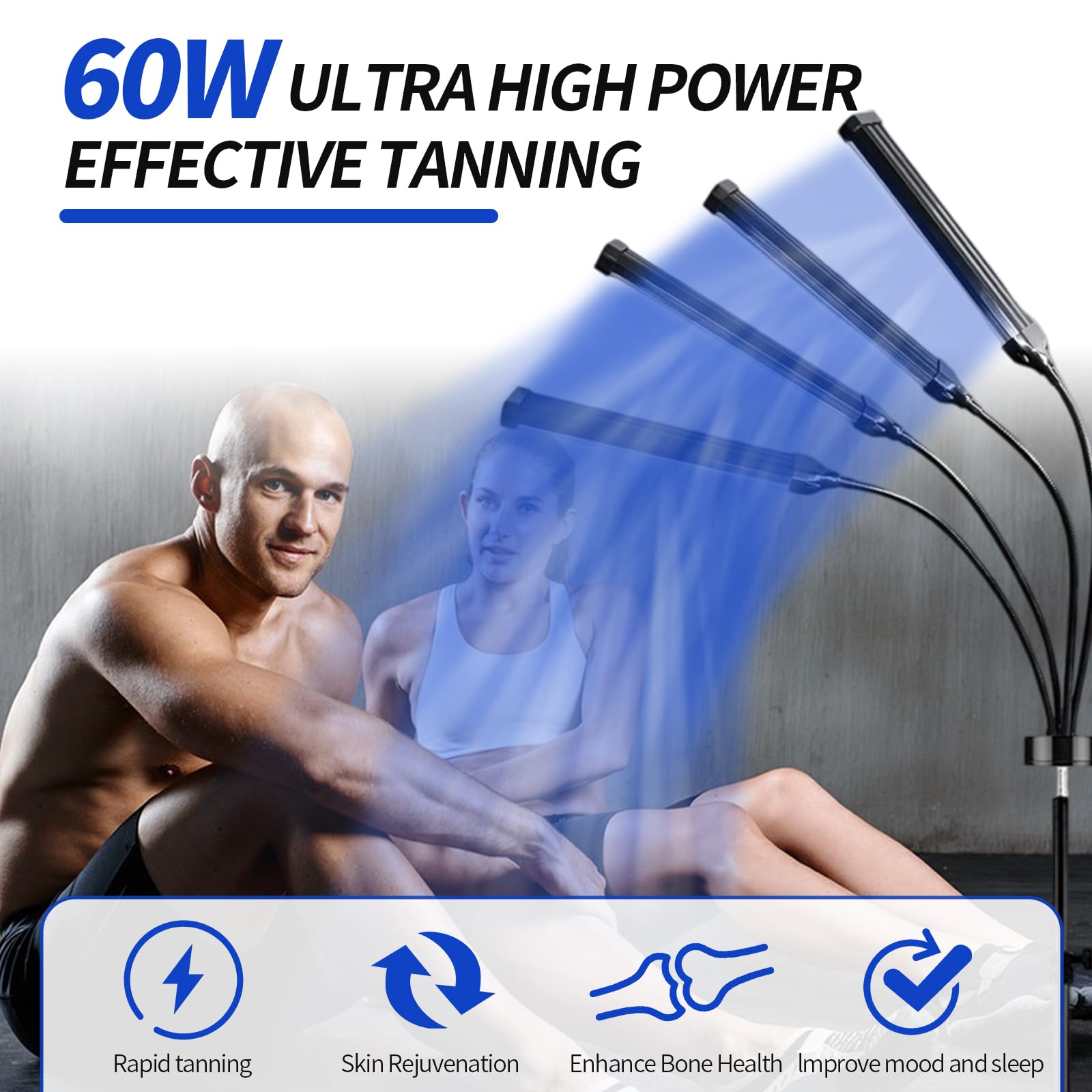 Solarium Für Zuhause 460NM 490NM Bräunungslampe 60W Blaues Licht Doppelte Halterung Gesichtsbräuner 432 LEDs