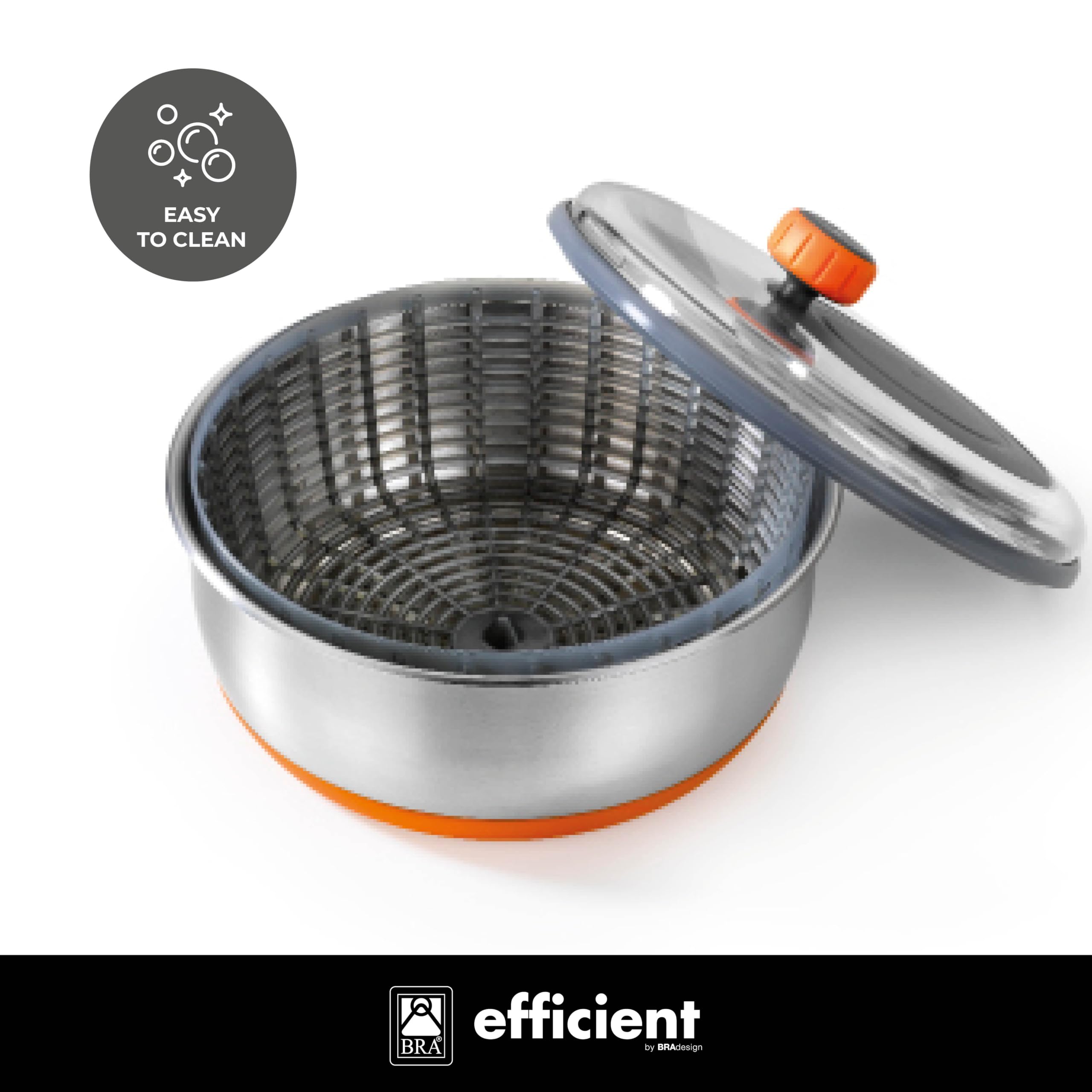 BRA Efficient | Centrifugadora de ensalada, Acero Inoxidable 18/10 con base de Silicona Antideslizante, Capacidad 4 L, Apto como Bol para Servir