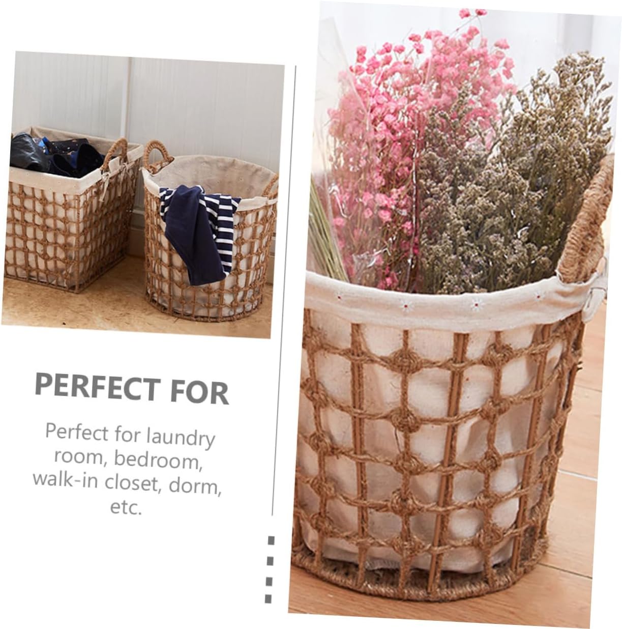 Healifty Handwoven Laundry Hamper with Handles Portable Medium Sized Dirty Clothes Storage Basket Lightweight Organizer for Bedroom Laundry Dorm and Closet Use