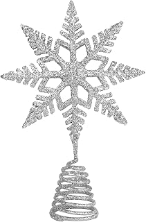 ANECO Weihnachtsbaumspitze Dekoration Metall Glitzer Weihnachtsbaumspitze Schneeflocken-Stil Baumspitze für Weihnachtsbaumschmuck (Silber)