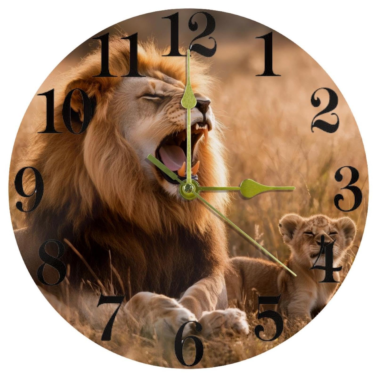 Horloge ronde lion pour cuisine et école favorisant l'apprentissage du temps