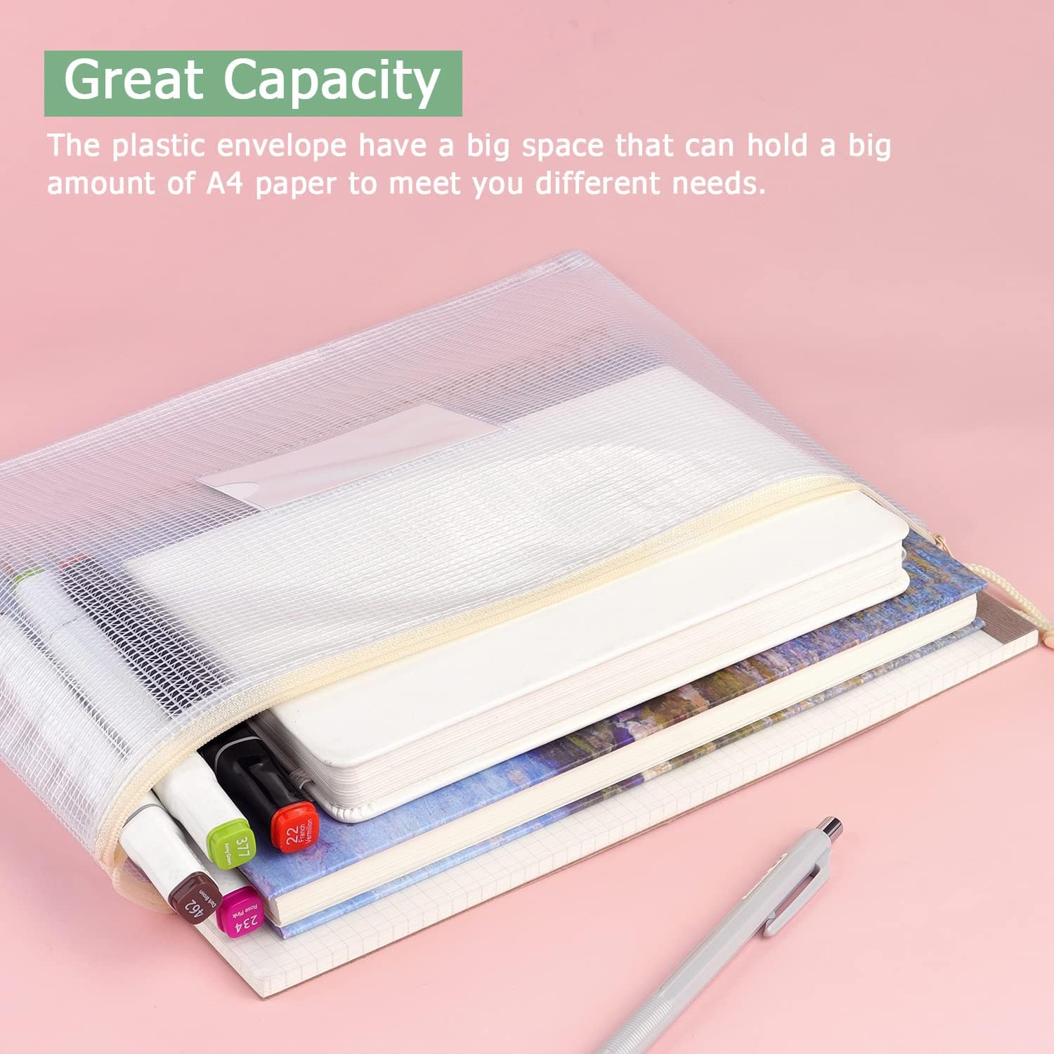 Tamaki 6 Pack Mesh Zipper Pouch with Label Pocket, Waterproof Zipper Bags, Document Bag Letter/A4, Durable Pouches for Organization Bag Board Game Storage - Image 6