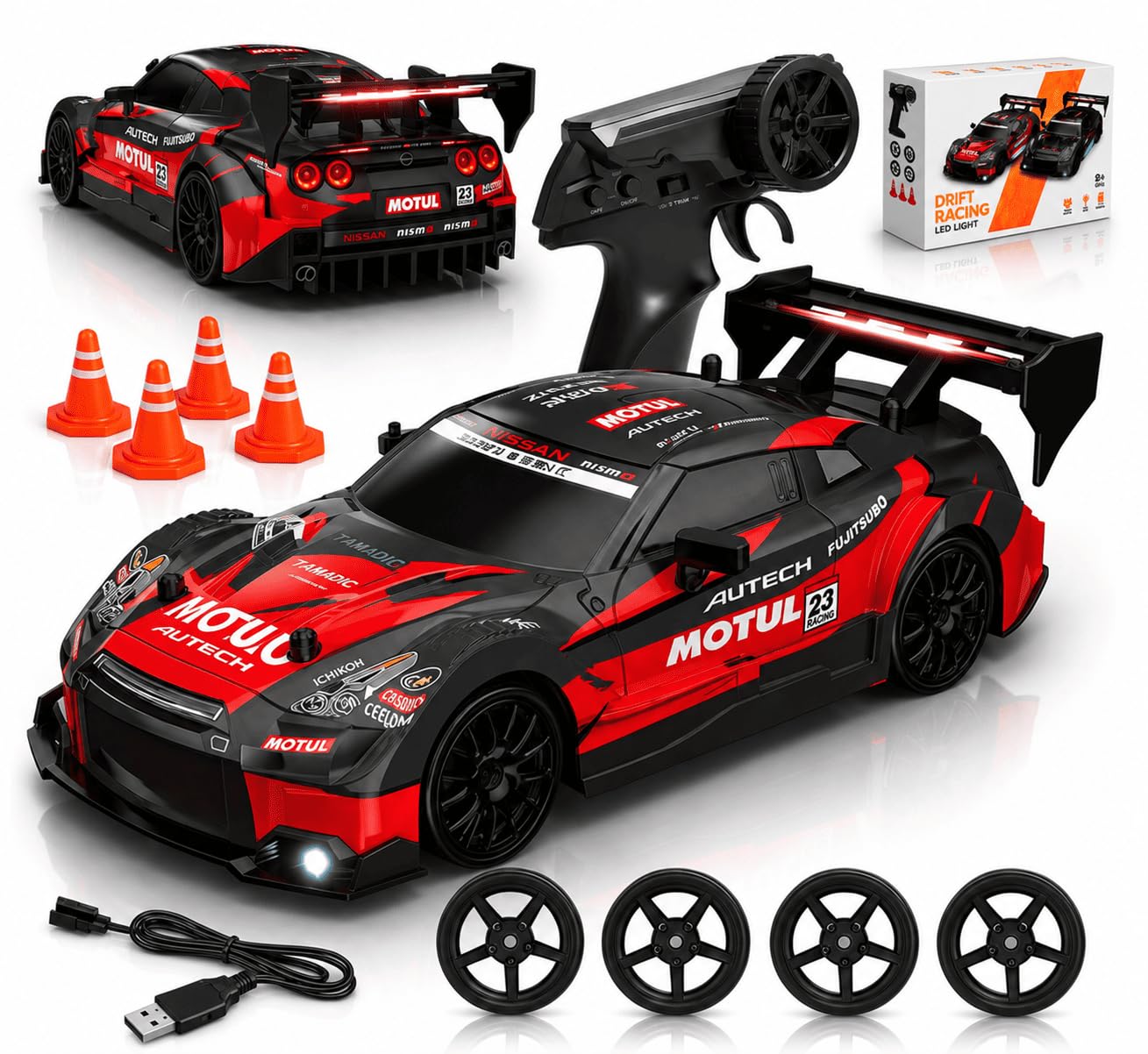 Nextronix High Speed RC Drift Car 1:24 Scale Red Racing Red - Image 1