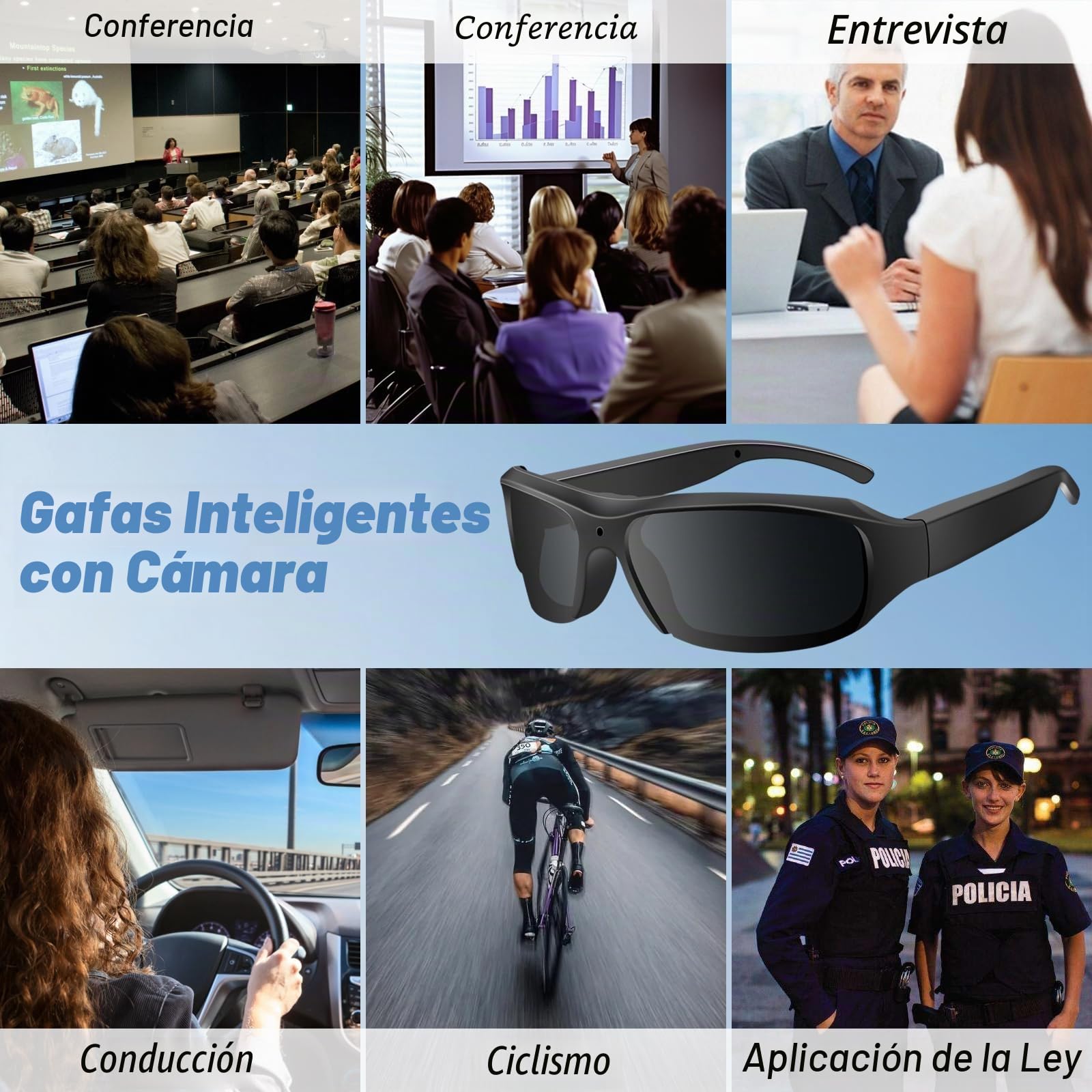 Cámara Espía Oculta Gafas de Sol, Gafas con Camara Camuflada MicroSD 32GB, Cámara de Acción Deportiva para Deportes al Aire Libre Protección UV