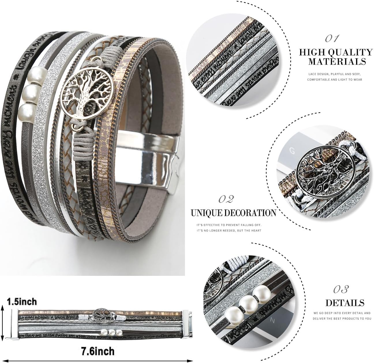 Inspirational Tree of Life Leather Bracelets for Women,Jewelry for Girlfriend Wife Mom from Daughter meaningful gift Holiday gifts