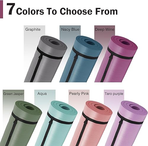 Miniatura 6 de Tapete de yoga de 1 pulgada extra grueso de alta densidad con superficie antideslizante y correa de transporte para hombres y mujeres, resistente al