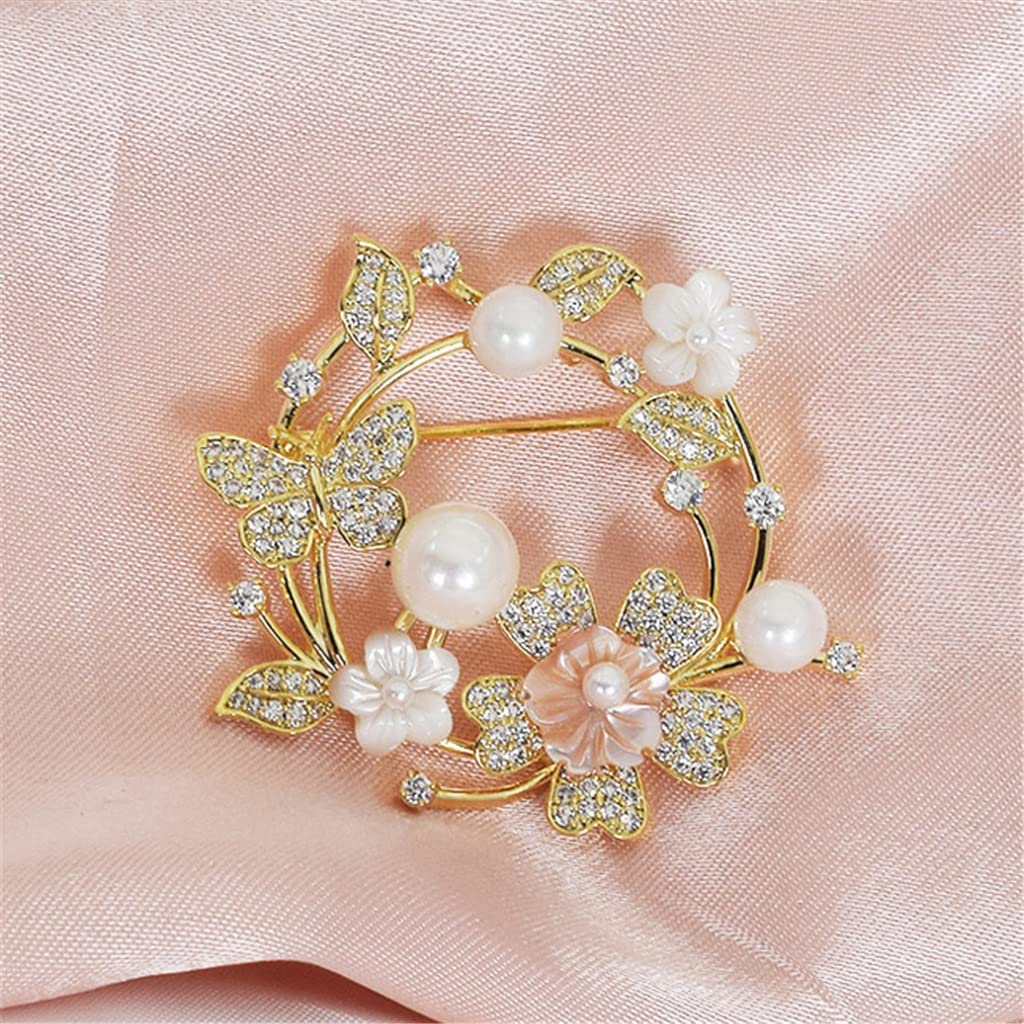 Broche de Perlas y Flores de Concha de mar Profundo Natural Rosa, Chaqueta para Mujer, cárdigan, Pin, Accesorios de Temperamento versátiles, Ramillete