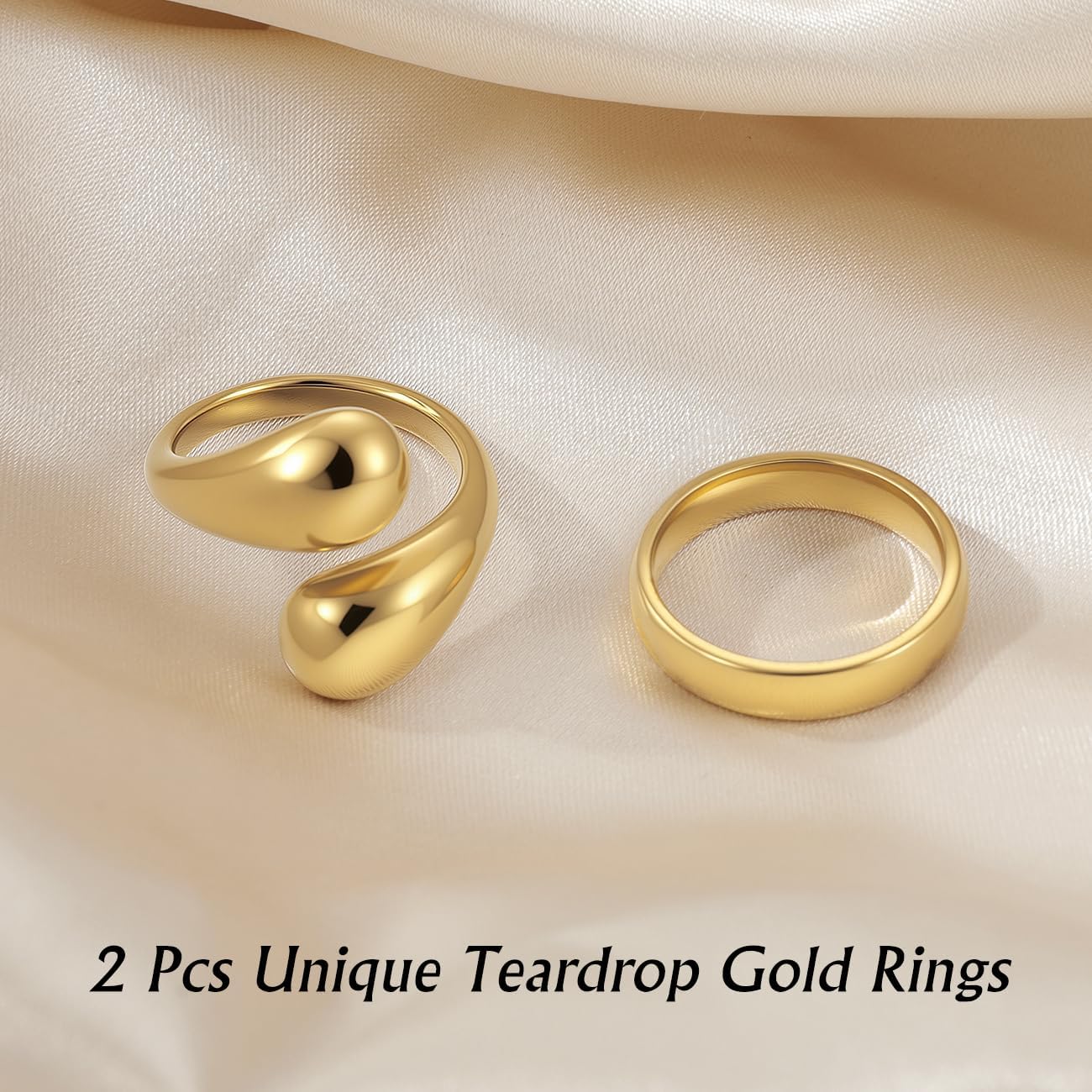 Emibele Gold Rings Stack for Women, Non Tarnish Chunky Gold Rings, 2PCS