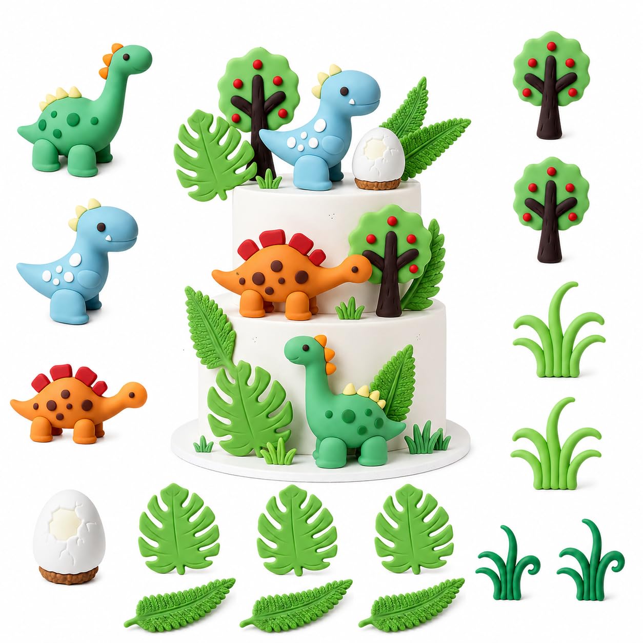 16 Pcs Little Dinosaur Cake Decorations, 3D Cake Toppers for Kids Party