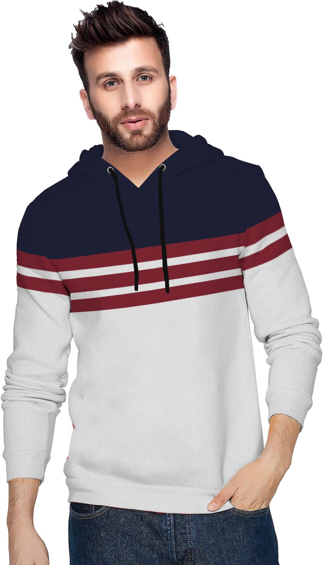 BLIVEFull Sleeve Color Block,Striped Men's Hooded Sweatshirt | Hoodies
