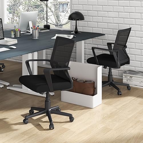 Miniatura 2 de Giantex Silla de escritorio de oficina con soporte lumbar, silla de oficina ergonómica de malla con ruedas y reposabrazos, silla de trabajo