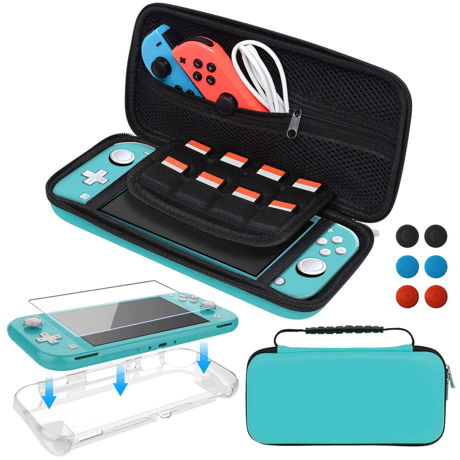 Accessories Kit for Nintendo Switch Lite, Carrying Case with Screen Protector and TPU Protective Cover Case for Nintendo Switch Lite, Turquoise