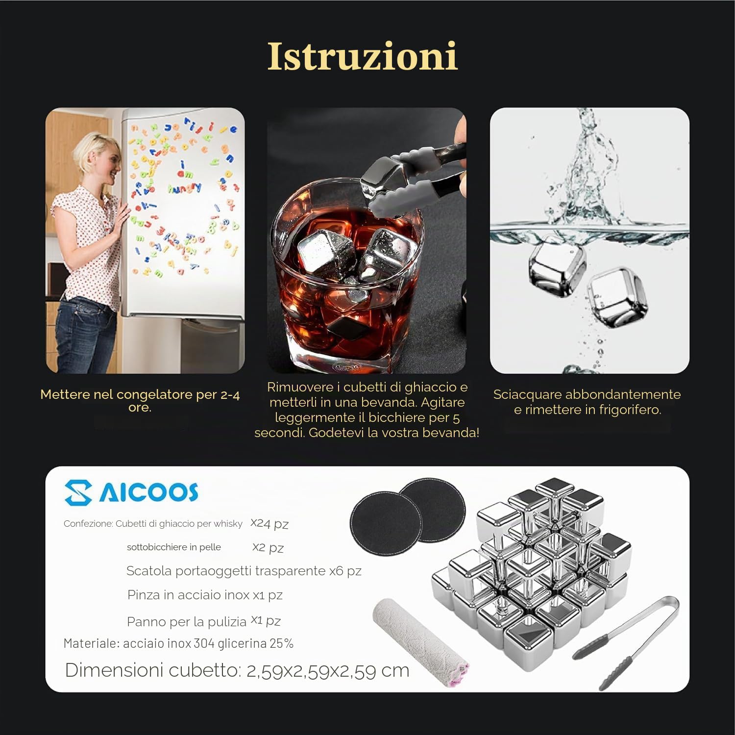 Cubetti di Ghiaccio Riutilizzabili - Cubetti Ghiaccio Acciaio Inox Riutilizzabile, Pietre per Whisky Ice Cubes, Regali Regalo per il Giorno Del Padre per Uomini Mariti （24 Pezzi ）