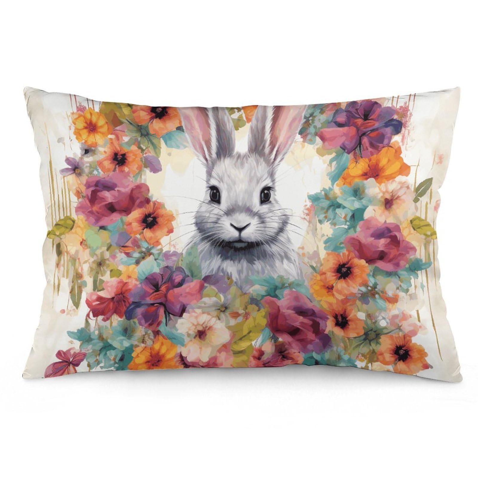 NTVOWPZO 2 Pack Decoration Throw Pillow Covers 20"x30" Pillowcases Covers Watercolor Rabbit and Flowers Pillowcases Modern Farmhouse Home Decor Sofa Cushions Covers for Couch Bed Living Room