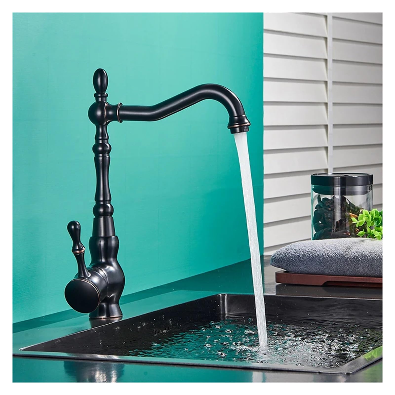 Robinet de cuisine en bronze noir classique avec mitigeur eau chaude et froide
