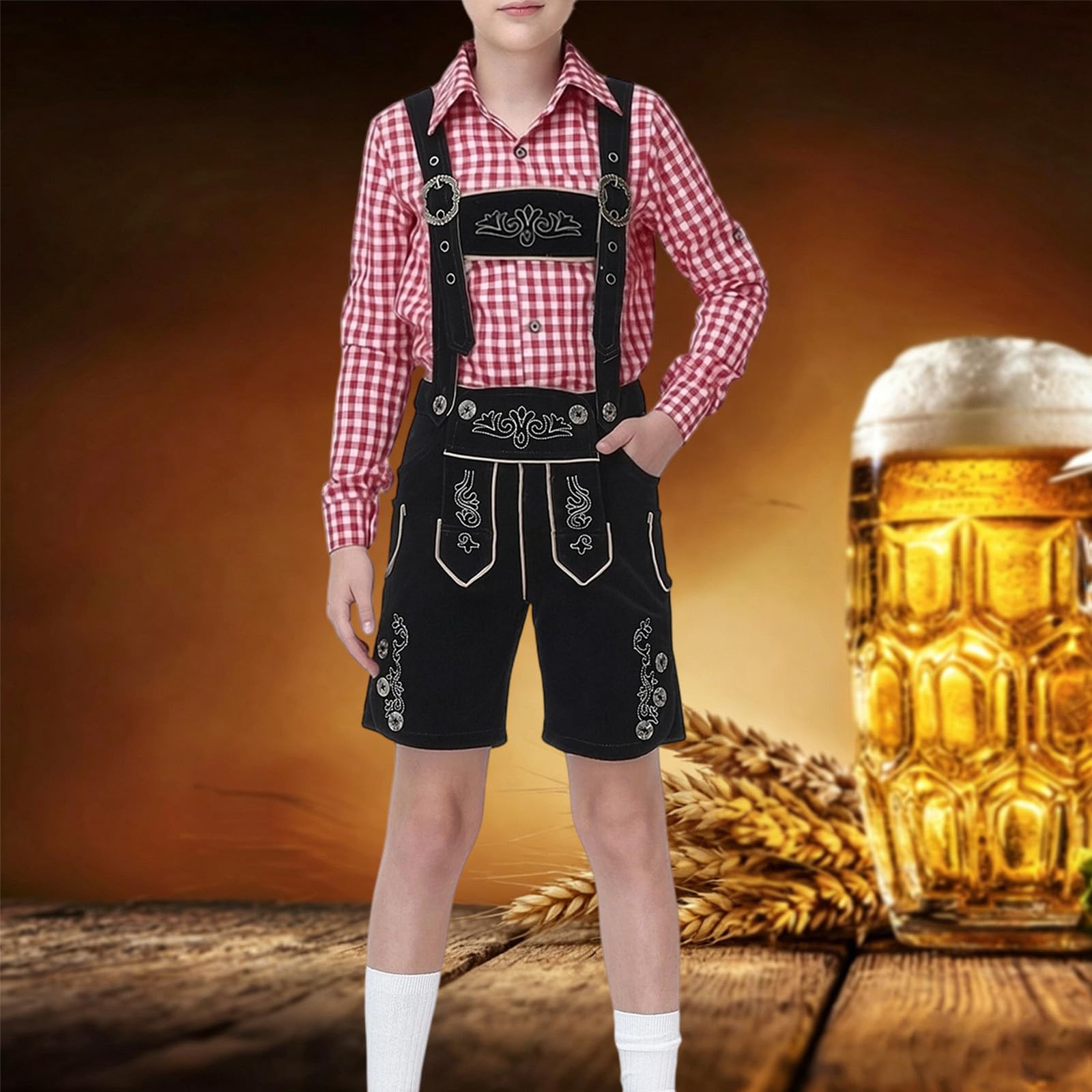 Generisch Trachtenlederhosen Für Jungen Oktoberfest Kinder Jungen Outfit, Kurze Trachtenhose Im Landhaustil Hochwertige Verarbeitung Mit Stickerei Und Brotzeitfalte