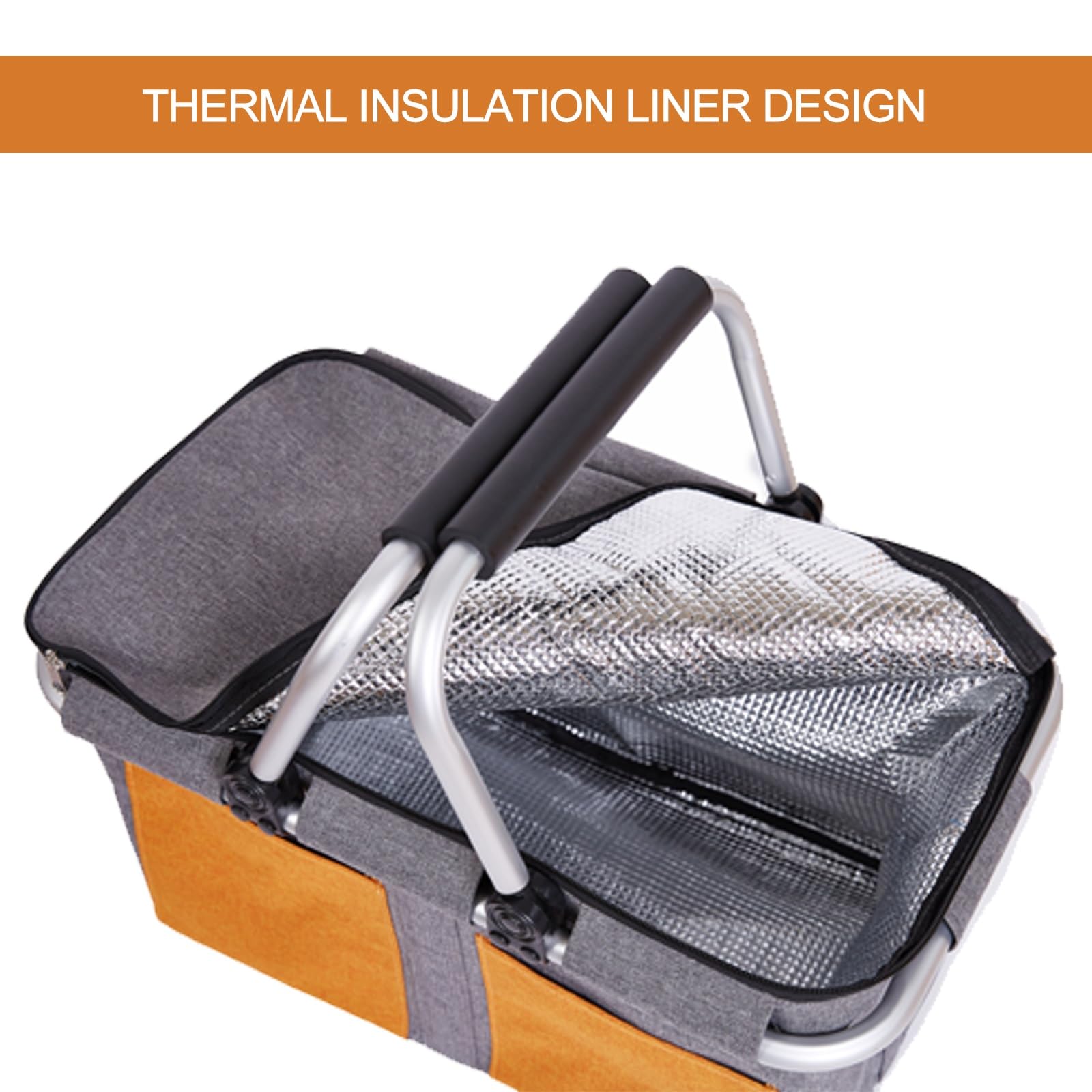 Cesta Picnic, Bolsa Térmica Térmica Plegable, Marco de Aluminio Resistente, Adecuada for Picnics y Campamentos(Gray)