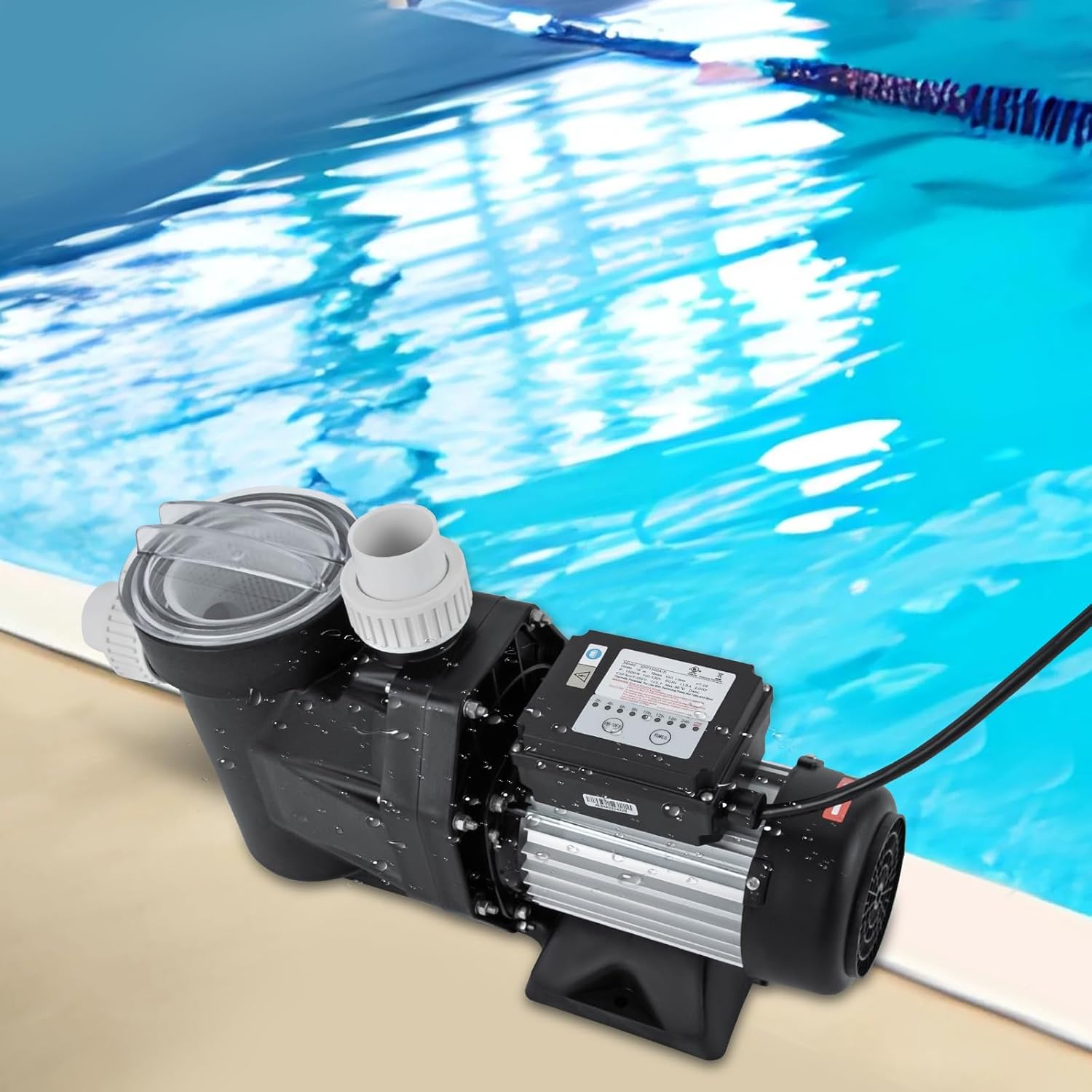 1500W Pool Pump, 2Hp Powerful Self Primming Swimming Pool Pumps, Single Voltage Pool Pump with Timer, Suitable for Home Pools, Swimming Pools, Hot Tubs and Spas