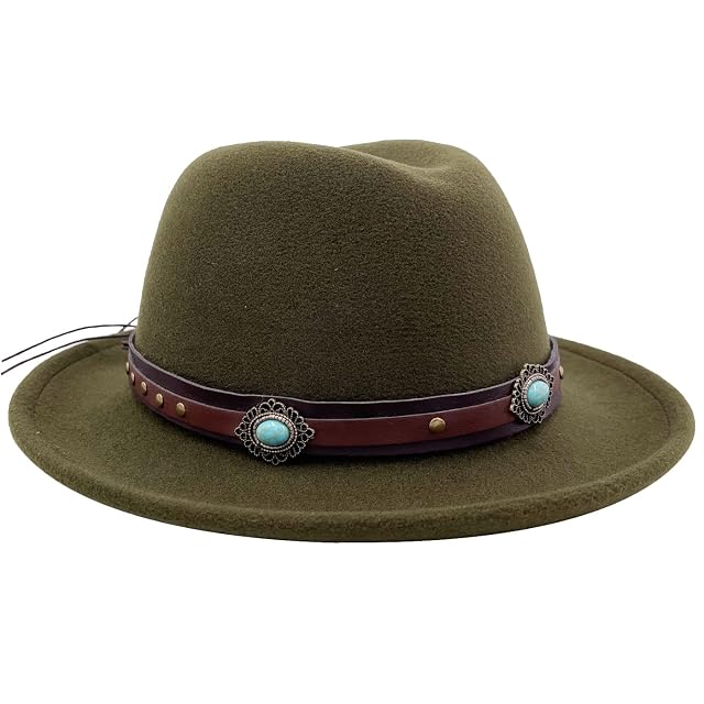 Sandy Ting Fedora Hats for Women Panama Hat with Buckle Band Wide Brim Felt Hat