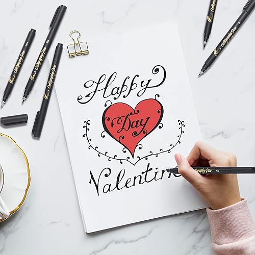 Miniatura 4 de Juego de caligrafía de 8 tamaños – Marcadores de caligrafía, bolígrafos de tinta de archivo negros para letras a mano, dibujo artístico y álbumes de