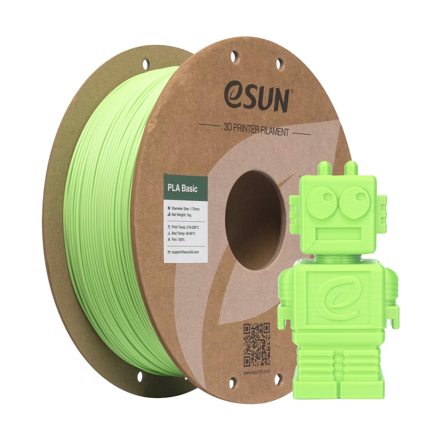 eSUN Filamento PLA 1,75 mm, filamento di Basic PLA per stampanti 3D Precisione dimensionale +/- 0,05 mm, bobina da 1 kg (2,2 libbre) Filamento PLA veloce per stampanti 3D, Verde tenue