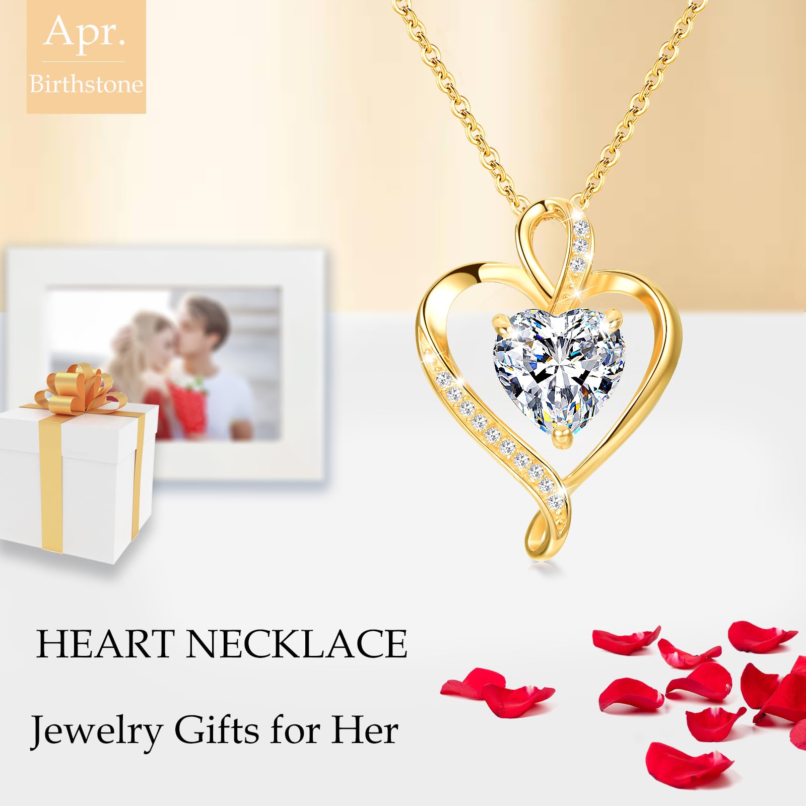 LAVUMO Collier Coeur pour Femme en Véritable Argent Sterling 925/Laiton Or Rose Pendentif D'amour pour Femme Collier Cadeaux Elle Cadeau Fete Des Meres Cadeau de Noël Anniversaire