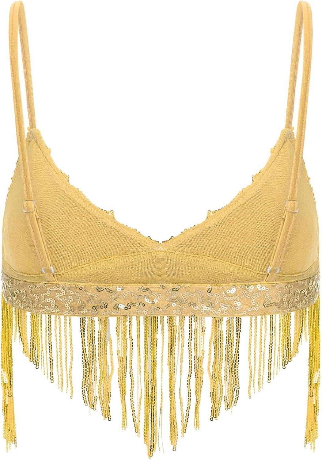 Jugaoge Women's Shiny Sequin Fringe Bralette Fringe Wireless Bra Top Tassel Dancewear for Belly Dance