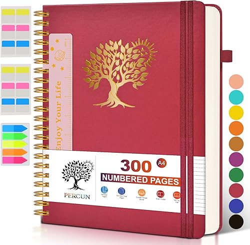 Cuaderno grande en espiral para mujeres y hombres, 300 páginas rayadas numeradas, con rayas universitarias, cuaderno encuadernado en espiral de tapa