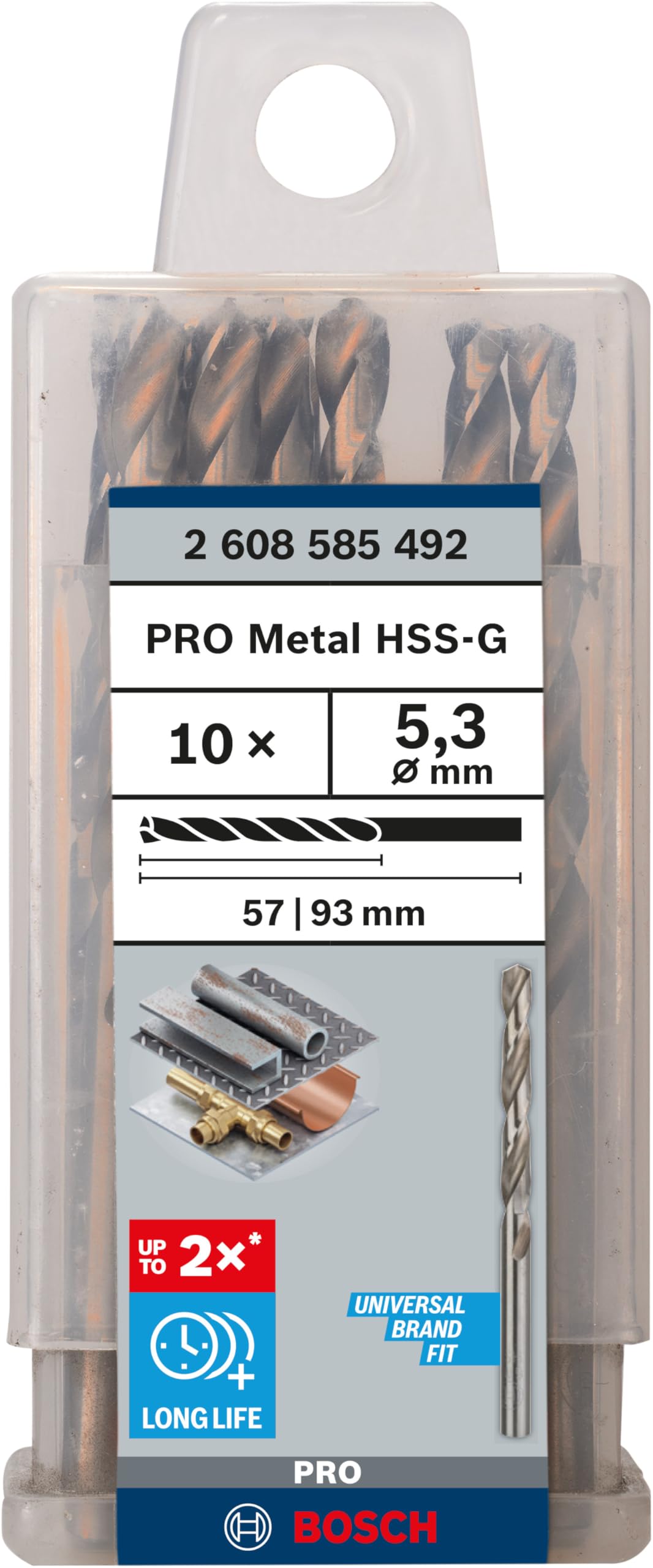 Bosch 10x PRO Metal HSS-G spiraalboor standaardlengte (voor Non-ferrometalen, Staal, 1,70 mm, Professional Accessoires Boor-/schroefmachines
