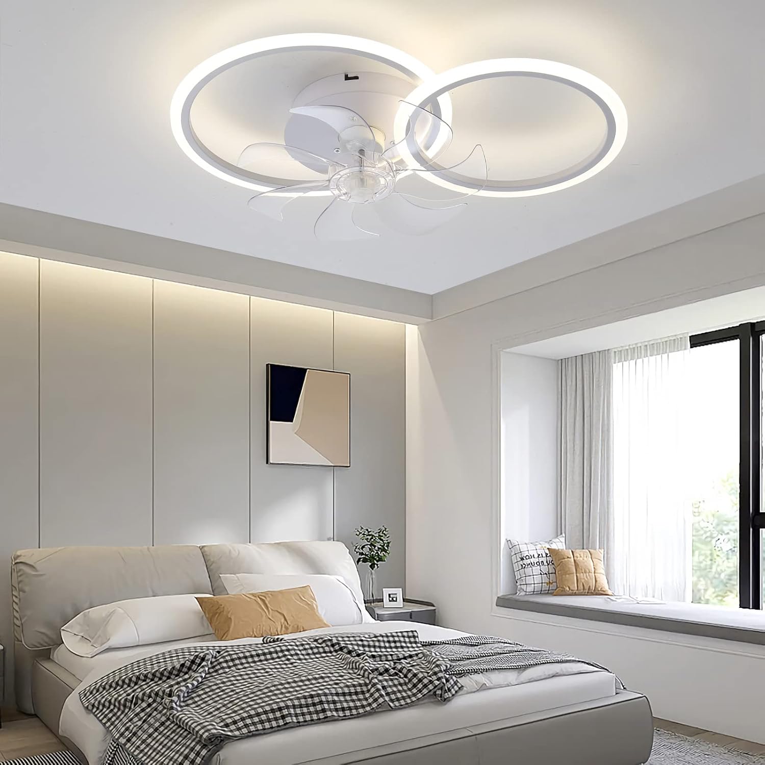 YUEGOO Ceiling Fans with Lamps,and Remote Control App Control Ceiling Fan with Led Lamp 6 Speed Timer Reversible Dimmable Quiet Fan Chandeliers Ceiling Light for Bedroom Living Room Office/a