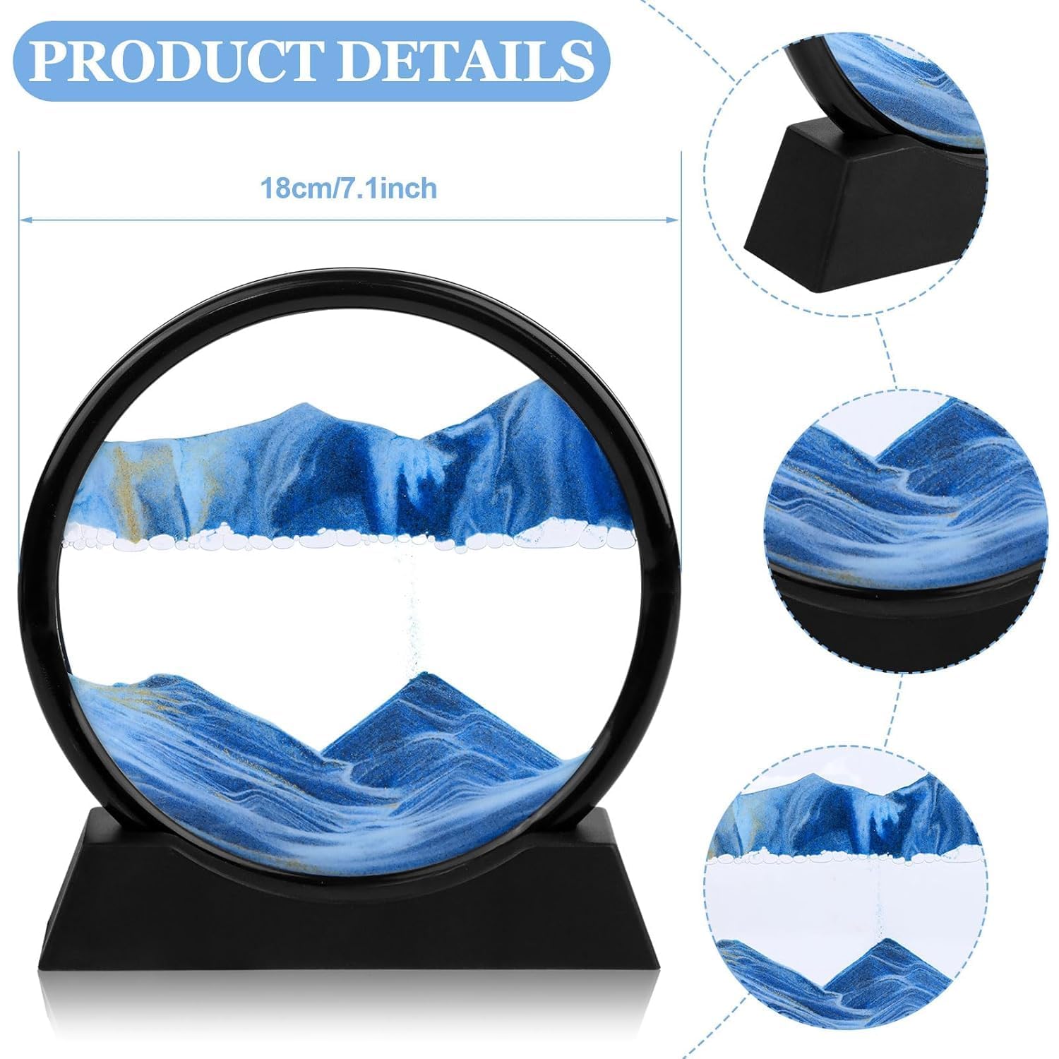 Orbica Moving Sand Art Picture-3D Deep Sea Sandscape in Motion Display Round Glass Flowing Sand Frame, Kid's Large Desktop Art Toys, Relaxing Home and Office Decorations 1
