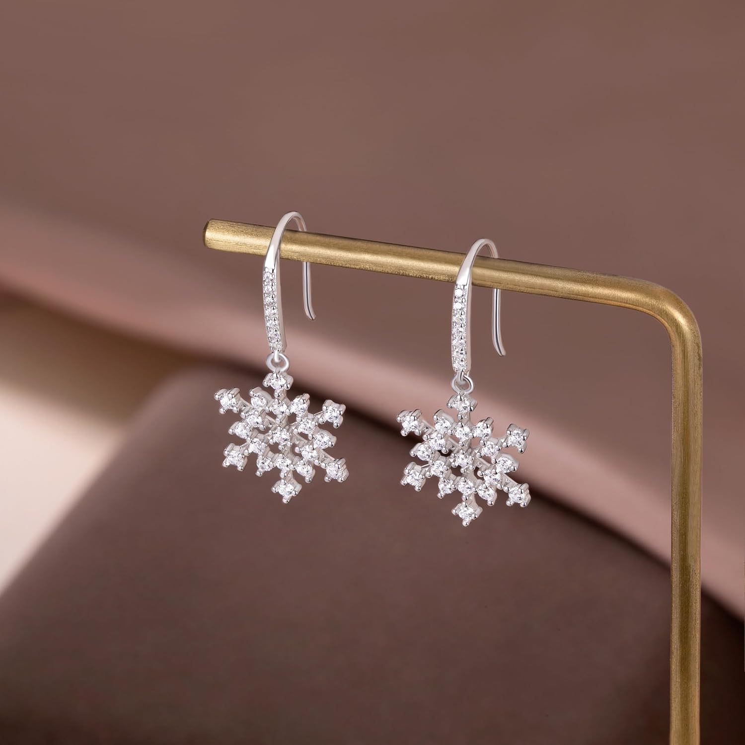 Reffeer Solid 925 Sterling Silver Snowflake Earrings Drops for Women Girls CZ Snowflake Dangle Earrings Hooks