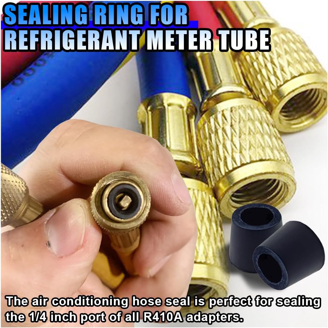 KITUREK 10PCS A/C 1/4" Charging Hose Gaskets, Rubber O-Rings, HVAC Refrigerant Seals, Automotive Repair Tool